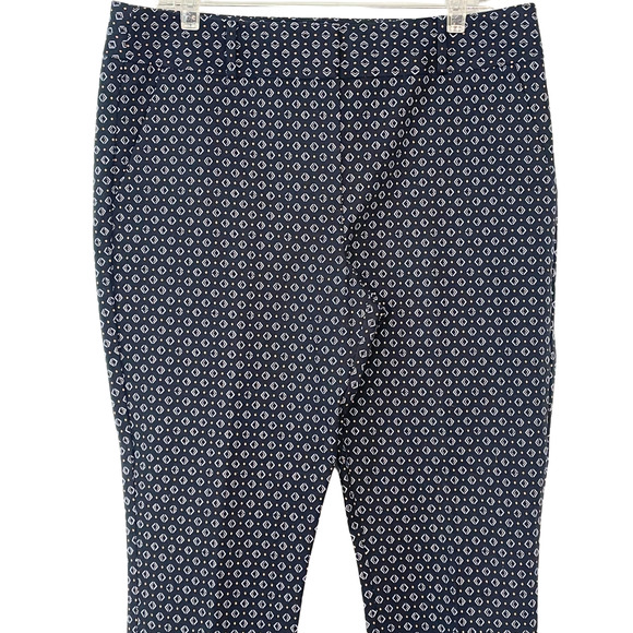 Loft Sz 12 Marissa Skinny Pants 36"x28" Small Diamond Print Blue Stretch Poplin - Picture 3 of 11